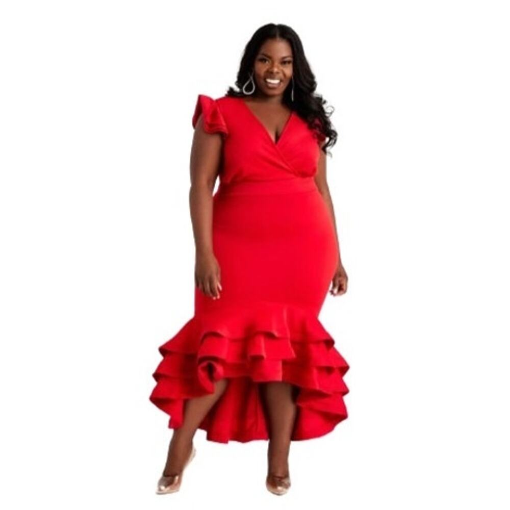 Tiered Hi‑Low Red Evening Dress – Formal Cocktail Party Gown